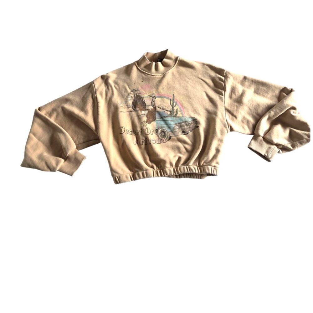 Forever 21 Desert Dream Arizona Cropped Graphic Sweatshirt Tan Small